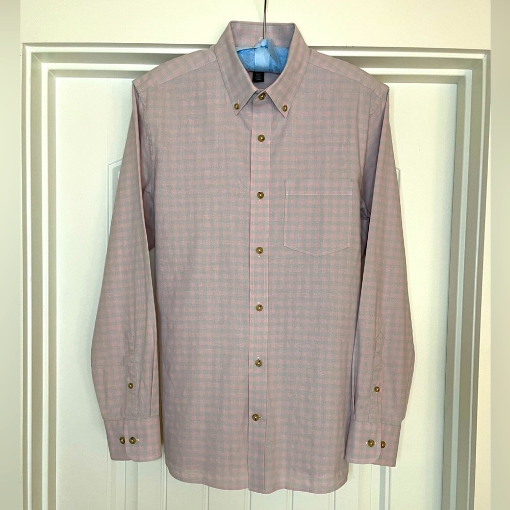 Nordstrom Slim Fit LS Button-Down, Pink/Baby Blue Check, Size Small